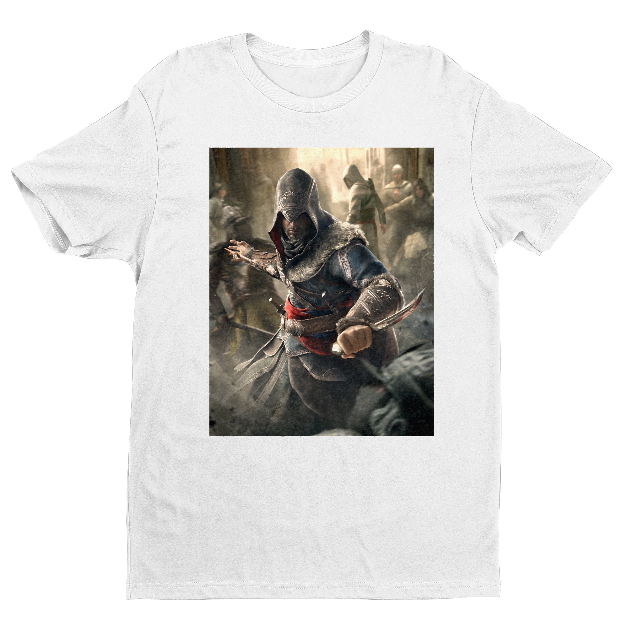 Assassin's Creed Revelations Ezio poster art tee - white unisex t-shirt, front view